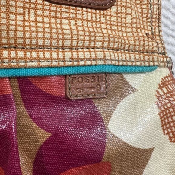 Vintage Fossil Coated Canvas Floral Theme Key Per Tote Bag Shoulder Bag‎ Purse - Picture 6 of 13